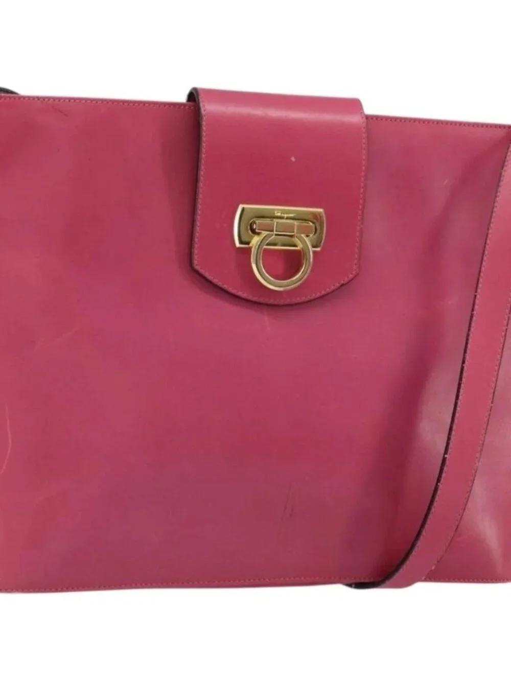 Salvatore Ferragamo Gancini Shoulder Bag Leather Pink Gold Auth 156730